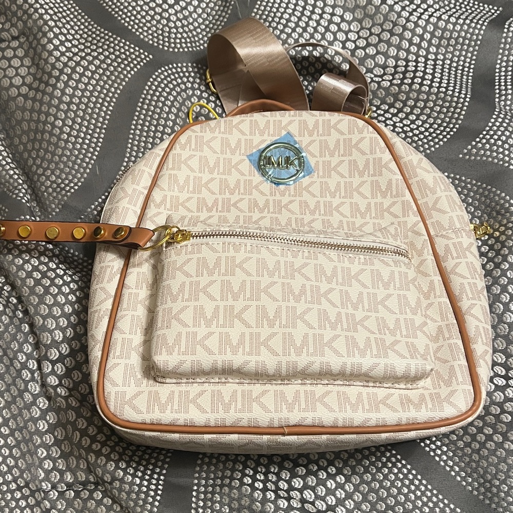 Cream and Brown Logo Backpack